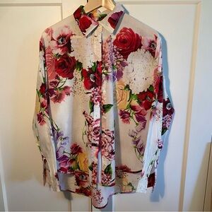 Fashion Magazine Floral Blouse - Red, Pink, Green